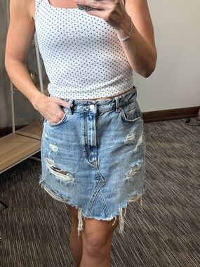 Light Wash Distressed Denim Skirt